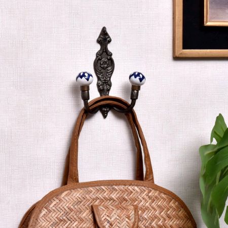 Navy Blue Floral Ceramic Iron Hooks